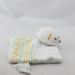 Doudou plat poisson blanc orange bleu vert rayé SIPLEC