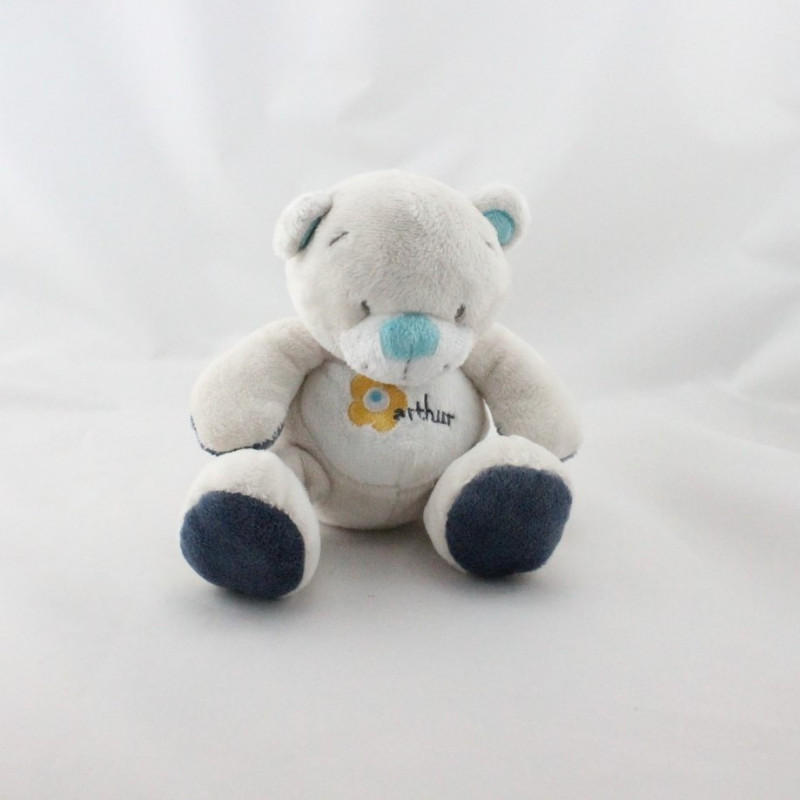 Doudou ours blanc gris bleu Arthur et Lola BEBISOL