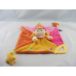 Doudou plat carré rose lutin fille étoile MOTS D'ENFANTS