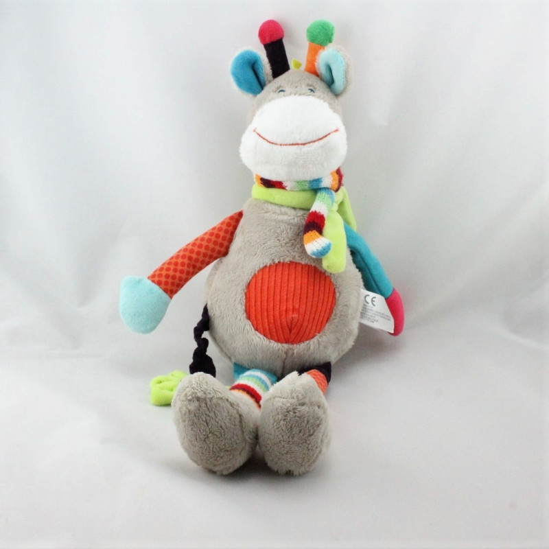 Doudou girafe vache gris beige multicolore pois NICOTOY