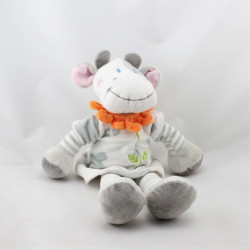 Doudou vache blanche grise col fleur orange NICOTOY