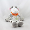 Doudou vache blanche grise col fleur orange NICOTOY