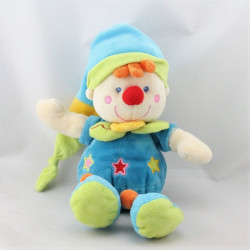 Doudou clown bleu vert étoiles NICOTOY