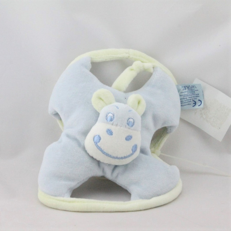 Doudou semi plat rond ane cheval bleu jaune KING BEAR