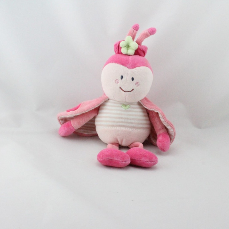 Doudou papillon coccinelle rose vert rayé SUCRE D'ORGE