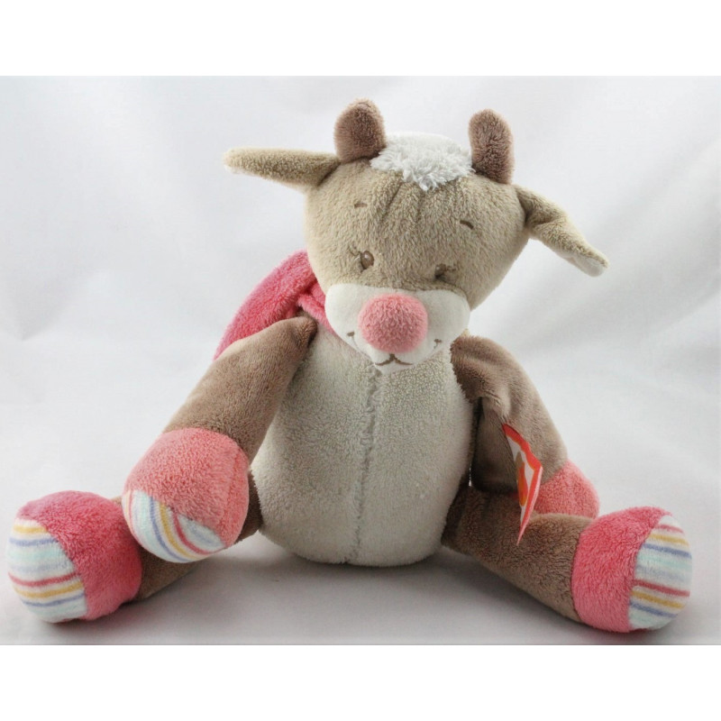 Doudou musical vache beige rose blanc les Zamis NATTOU