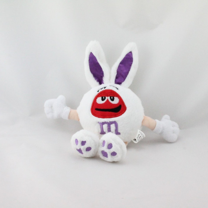 Doudou peluche lapin blanc rouge violet M&M'S