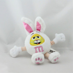 Doudou peluche lapin blanc jaune rose M&M'S