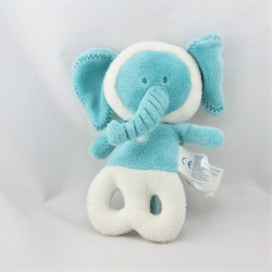 Doudou hochet éléphant bleu blanc OBAIBI