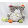 Coussin Doudou ours gris vert orange rose OBAIBI