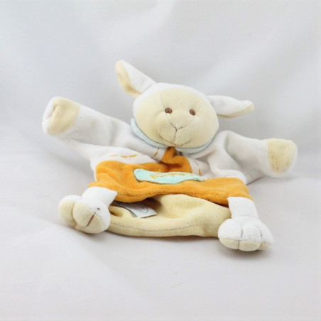 Doudou et compagnie marionnette mouton agneau blanc orange bleu