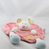Doudou plat rond souris rose bleu orange fleurs NATTOU