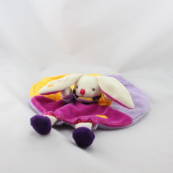 Doudou lapin mauve violet rose jaune mouchoir BABY NAT