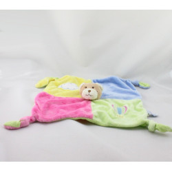 Doudou plat ours jaune vert rose bleu nuage GIPSY