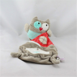 Doudou hibou chouette beige rouge bleu mouchoir POMMETTE