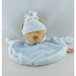 Doudou plat ours bleu bonnet coccinelle brodée NICOTOY