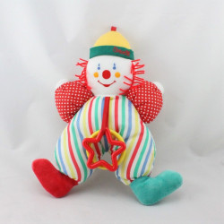 Doudou clown blanc rouge bleu vert jaune pois rayures hochet COROLLE