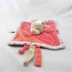 Doudou plat vache beige rose bleu les Zamis NATTOU