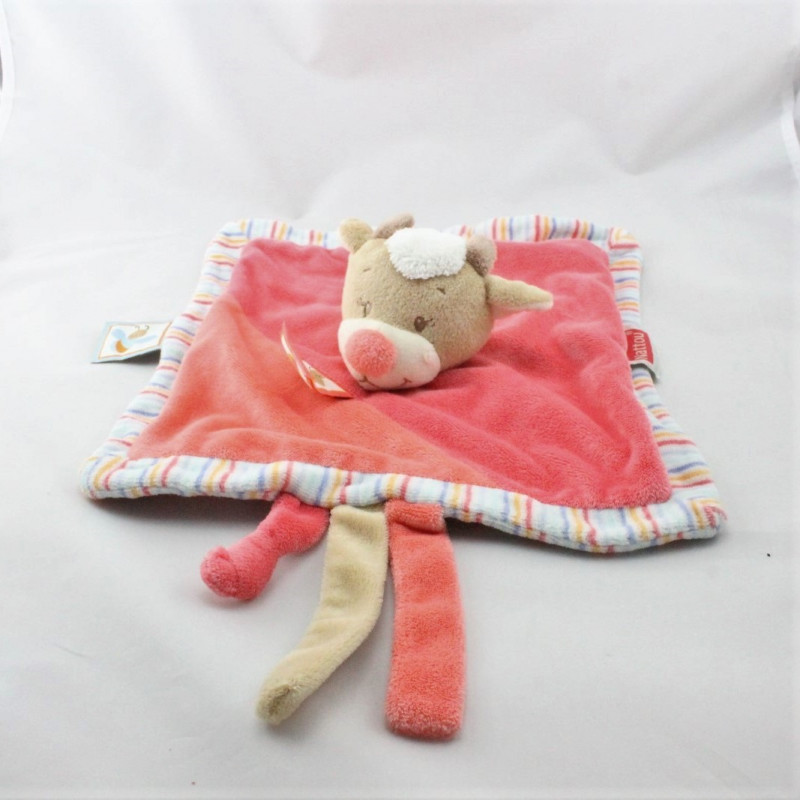 Doudou plat vache beige rose bleu les Zamis NATTOU