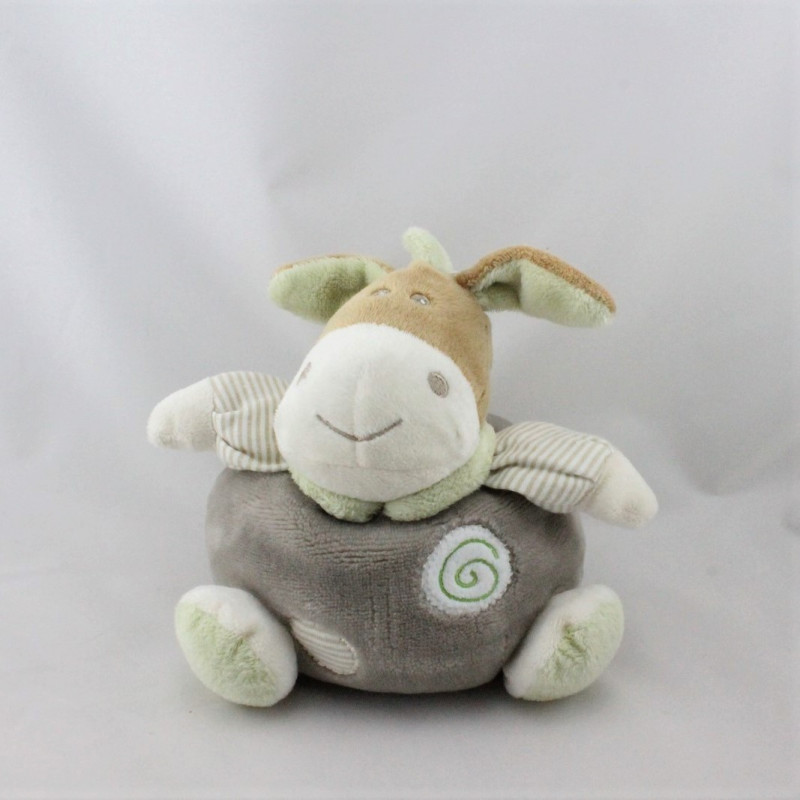 Doudou ane cheval boule beige gris rayé vert CP INTERNATIONAL