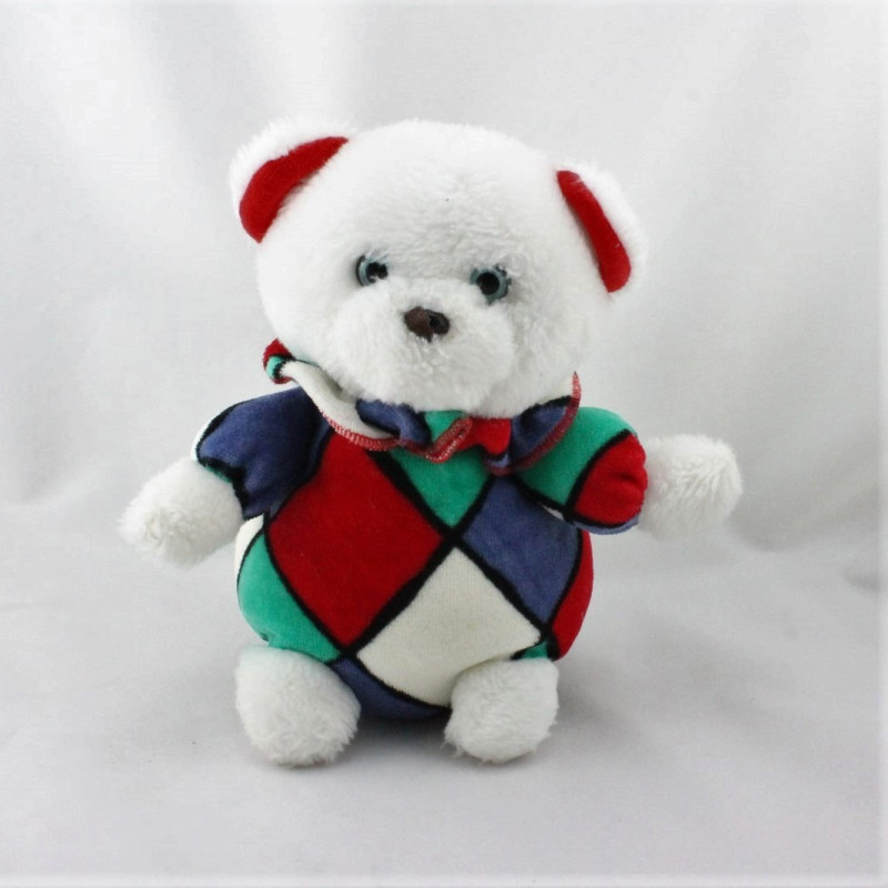 Doudou peluche ours blanc rouge bleu vert NOUNOURS 