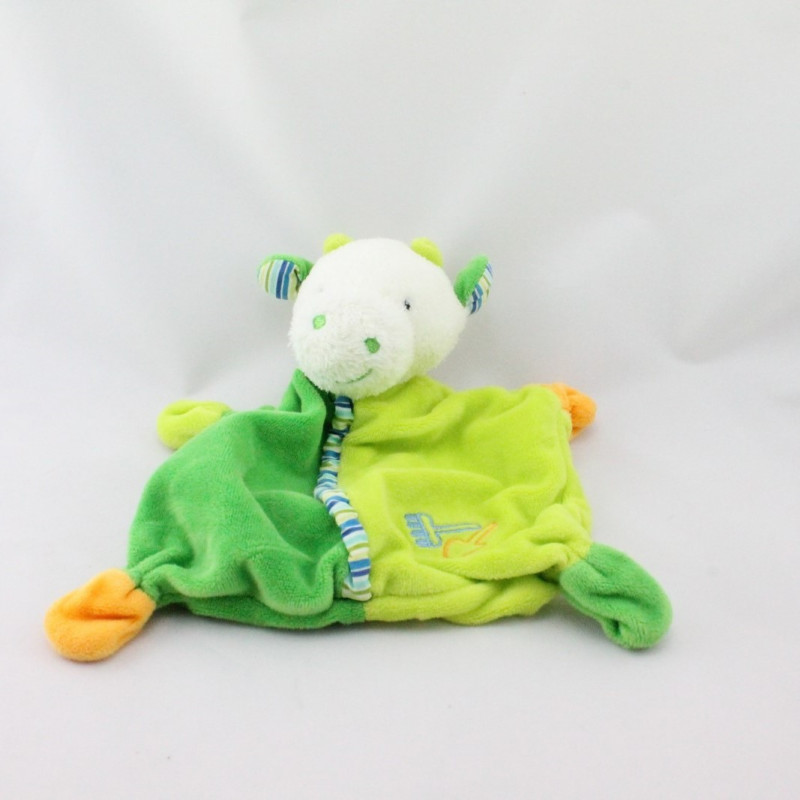 Doudou plat vache verte orange pelle rateau BABY CLUB