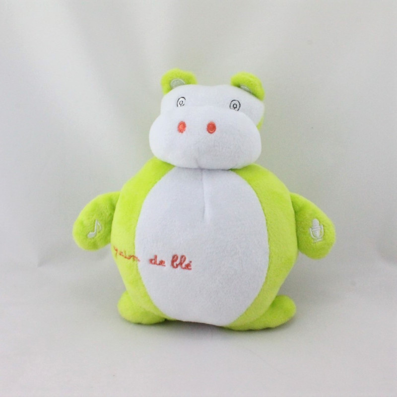 Doudou musical hippopotame blanc vert GRAIN DE BLE