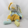 Doudou lapin jaune beige gris bleu pois rayé velours HISTOIRE D'OURS