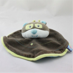 Doudou plat rond ours chat marron bleu vert SUCRE D'ORGE