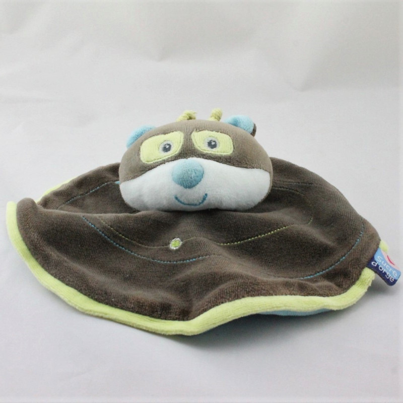 Doudou plat rond ours chat marron bleu vert SUCRE D'ORGE