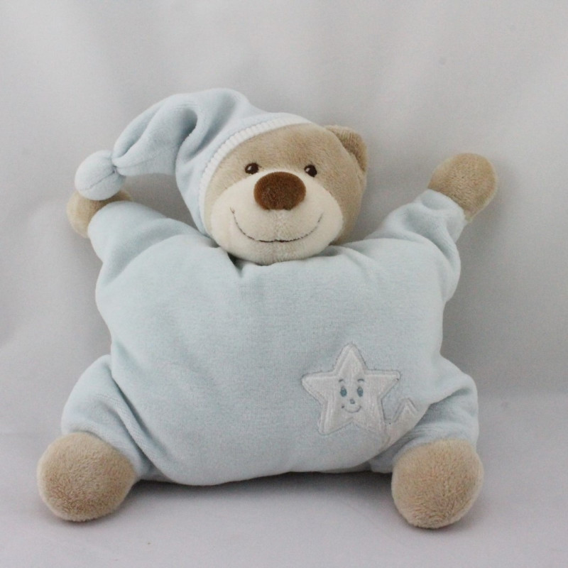 Doudou semi plat ours bleu étoiles BOUTCHOU BOUT'CHOU