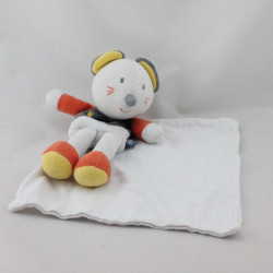 Doudou plat souris blanche grise orange mouchoir cajou SUCRE D'ORGE
