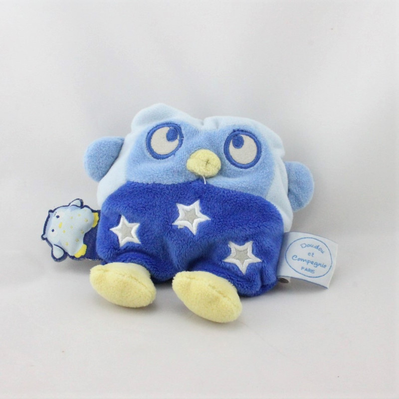Doudou et compagnie photoluminescent chouette hibou bleu étoiles 