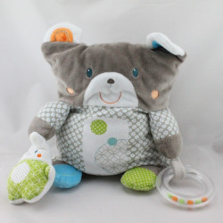 Coussin Doudou ours gris vert orange bleu OBAIBI
