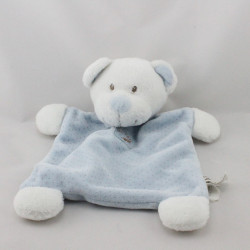 Doudou plat ours blanc bleu pois GRAIN DE BLE