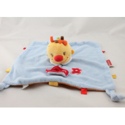 Doudou plat lutin garçon Tim bleu rouge jaune orange fleurs NATTOU