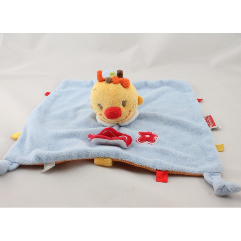 Doudou plat lutin garçon Tim bleu rouge jaune orange fleurs NATTOU