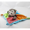 Doudou plat singe marron rouge vert orange bleu pois NICOTOY