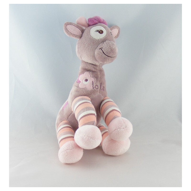 Doudou Girafe blanche rose gris vert fleur Arthur et Lola