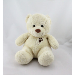 Doudou ours blanc écru marron empreinte NICOTOY