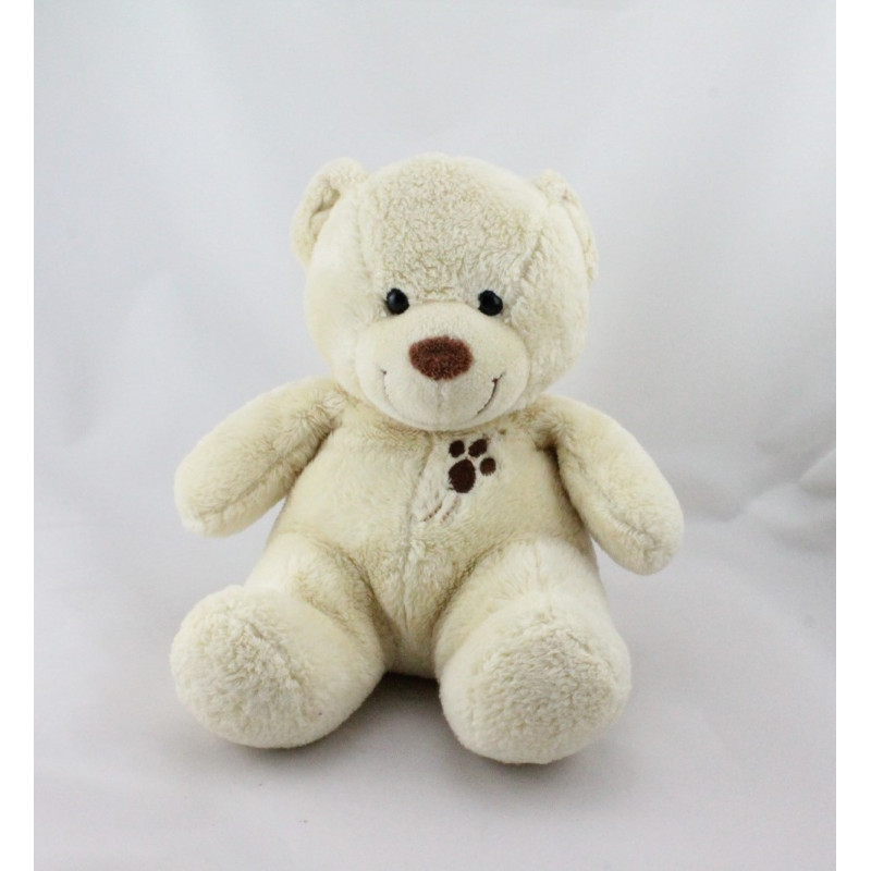 Doudou ours blanc écru marron empreinte NICOTOY