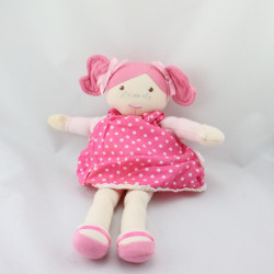 Doudou poupée chiffon robe rose pois couettes COROLLE 