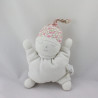 Doudou semi plat lutin endormi blanc fleurs DPAM DU PAREIL AU MEME