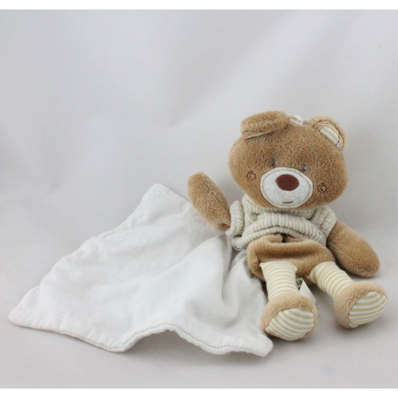 Doudou plat ours beige blanc mouchoir BERLINGOT