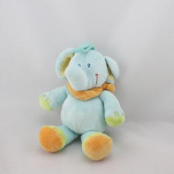 Doudou attache tétine éléphant bleu vert foulard orange KIABI NICOTOY