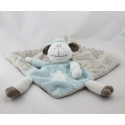 Doudou plat mouton blanc bleu beige Z'animaux KIMBALOO