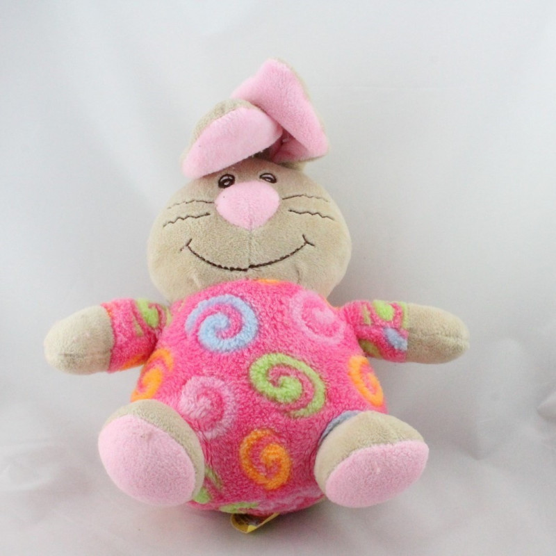 Doudou lapin beige rose spirales BOB DER BAR