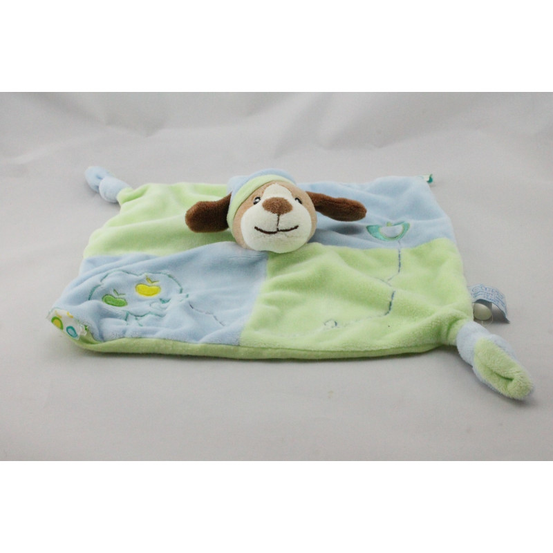 Doudou plat chien vert bleu pommes GIPSY