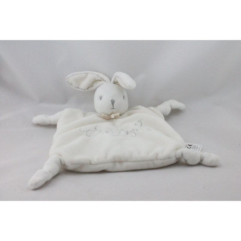Doudou plat lapin blanc gris PERLE KALOO