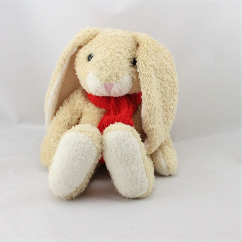 Doudou lapin beige écharpe rouge TCF TOUT COMPTE FAIT